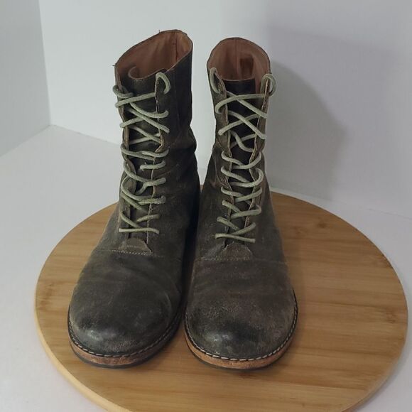 Modern Vintage Women's Leather Slouchy Combat Boots Opal Moss Brown Size 39.5 - Picture 2 of 13